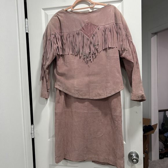 Pioneer Wear Jackets & Blazers - Vintage Pioneer Wear Suede Western Fringe Jacket & Skirt Women's 12 Pink Leather